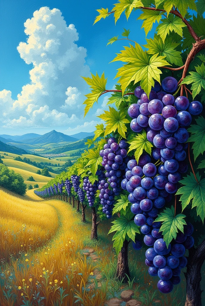 Extending from right to left2Boso grapes、Van Gogh-esque touch