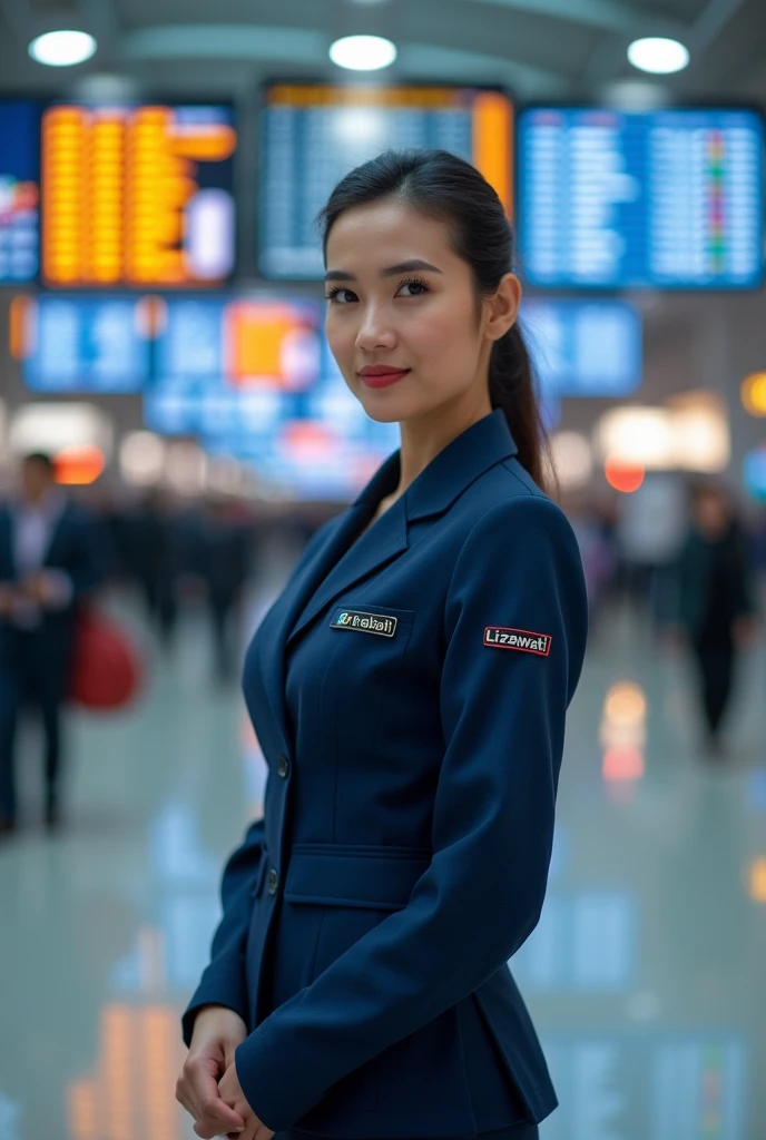 Staff airport uniform with name lizawati 