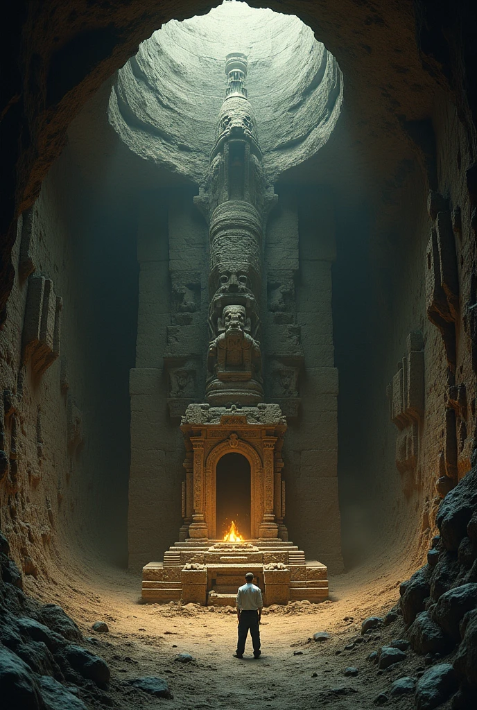 An buried ancient lovecraftian revealed by an excavation. The temple is below a hole