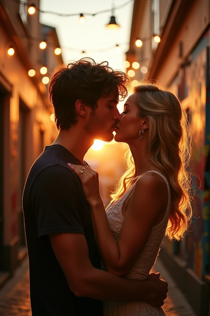 Generate an image of Liam Dunbar and Theo Raeken kissing