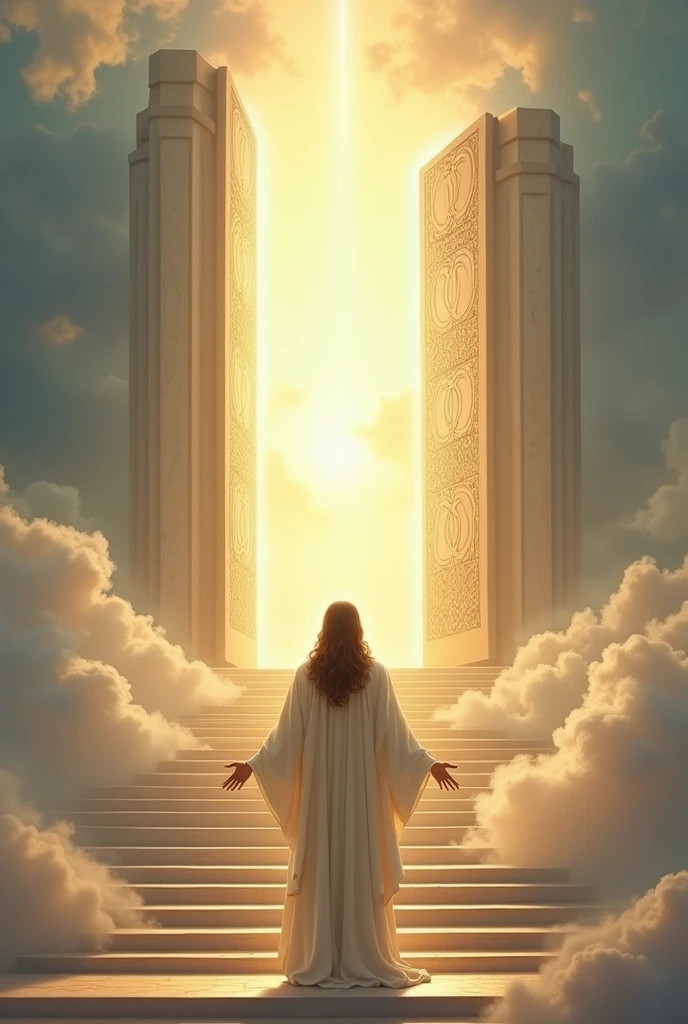 Jesus at the gate of heaven standing before me at the stair walking toward to heaven