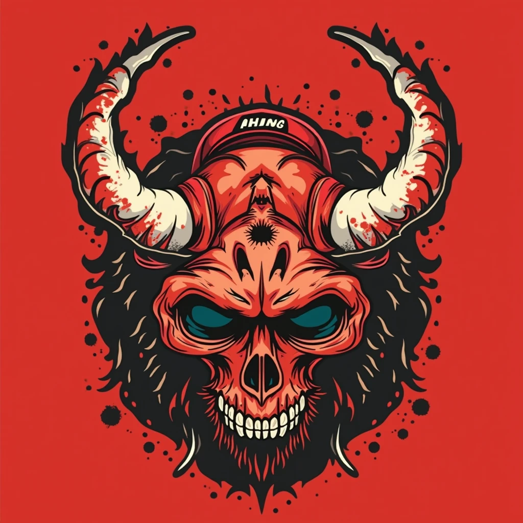create a logo of a bearded monkey skull or skeleton wearing a baseball cap and a sweater