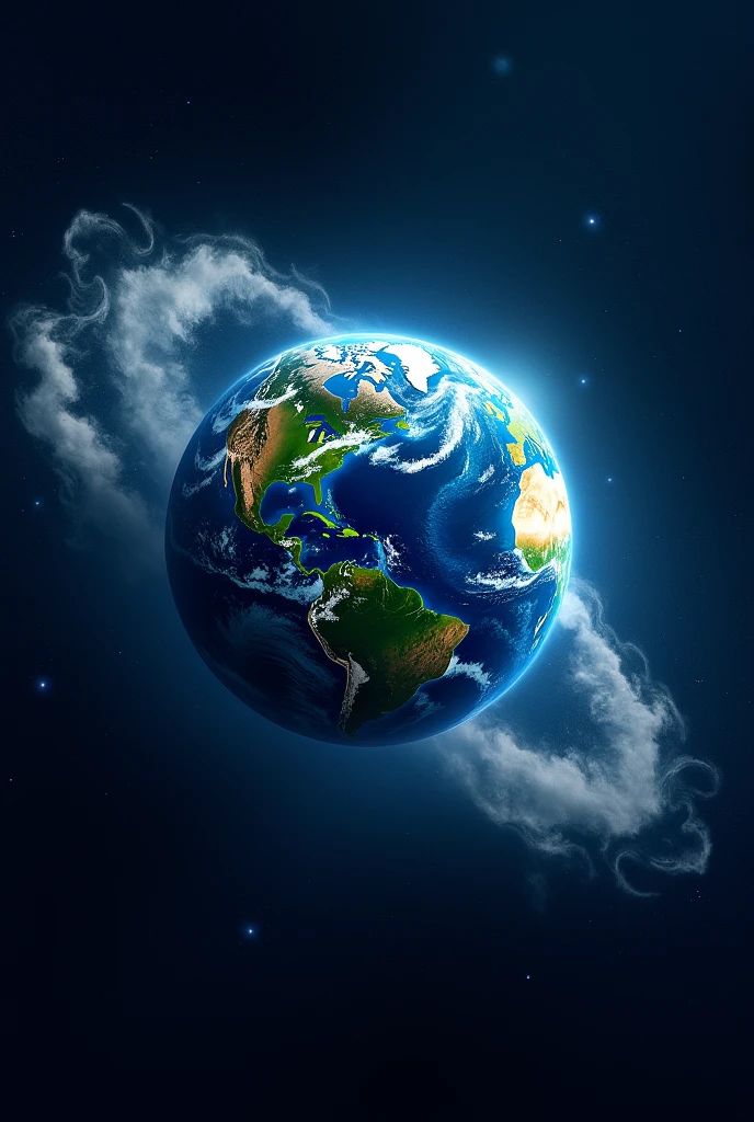 Earth planet with clouds outside the atmosphere
