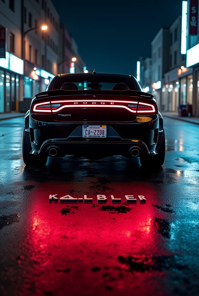 Blacked out hellcat with the word kaliber below it