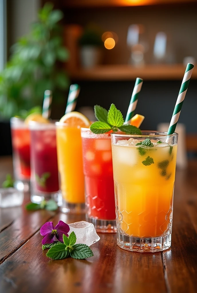 Create an image showing set of non alcoholic beverages on table