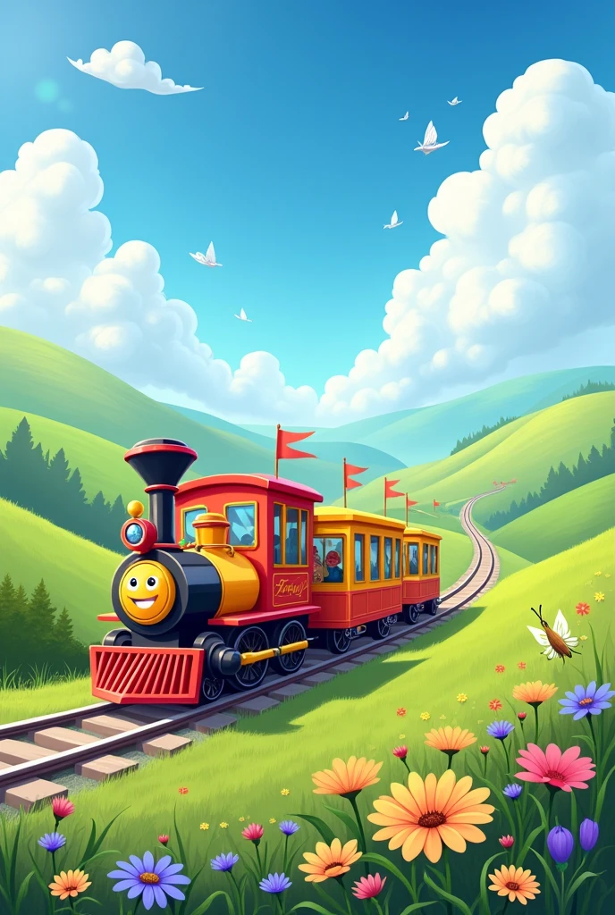 Create an image of a little train that reflects that it is going in one direction to illustrate the path of something.