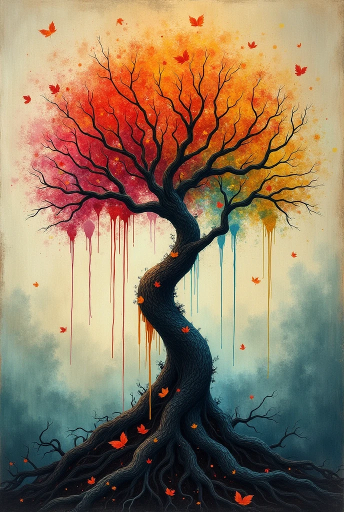 Tree multi coloured and feeling bad and vintage look at environment abstract melting art