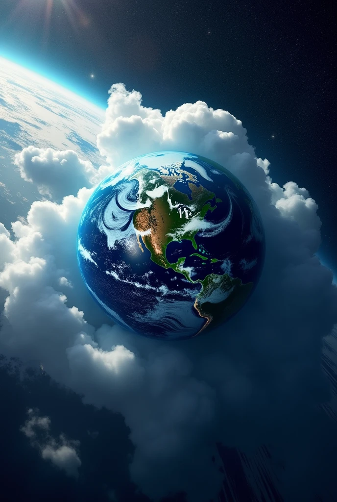 Earth planet with clouds outside of all atmosphere