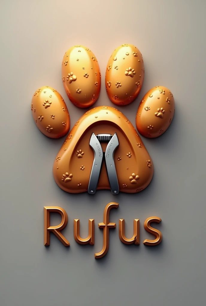 Dog footprint with a computer tool for a company logo (tender) and say a text rufus, more technological  smaller the "rufus"