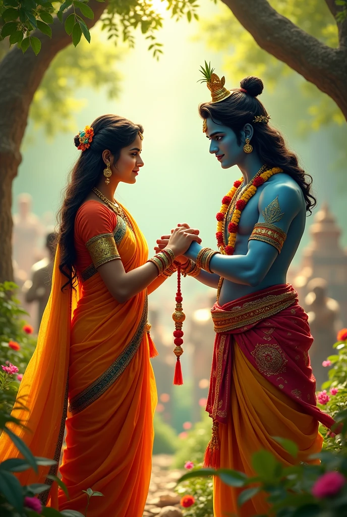 Shri Krishna ko rakhi bandhti dropadi