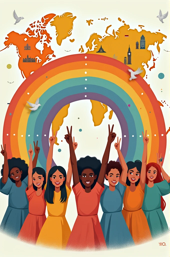 International Peace Poster、sign language、rainbow、map