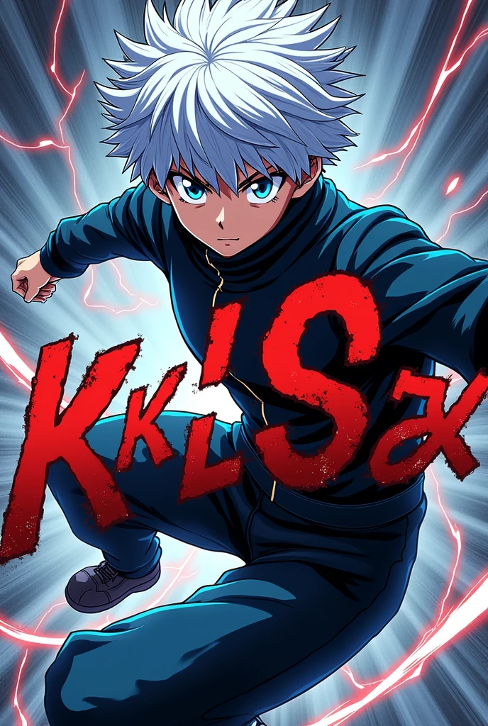 Killua manga with the word ks in the center with a font 