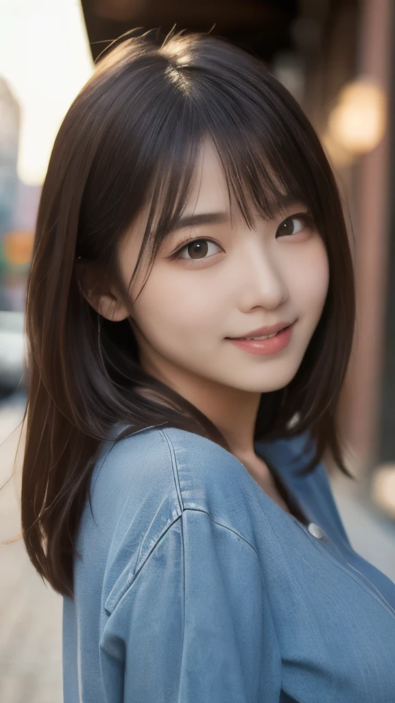 8k,Highest quality,(masterpiece:1.2),(Realistic),(Realistic:1.37),Ultra-high resolution,1 female college student,city,smile,Beautiful Eyes,(((Casual, trendy clothes))),Big Breasts,Perfect body,Perfect Fingers,Professional Lighting,gravure,Detailed face and skin texture,fine grain,RAW Photos
