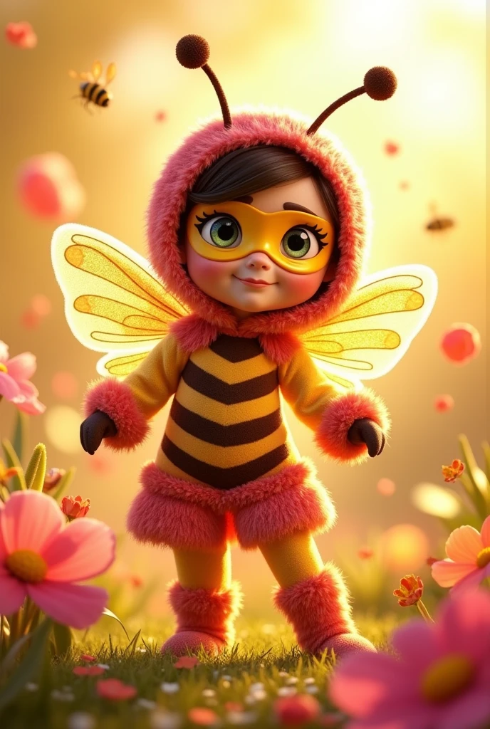 Honey bee miraculous ladybug suit pink yellow orange and brown with fluff