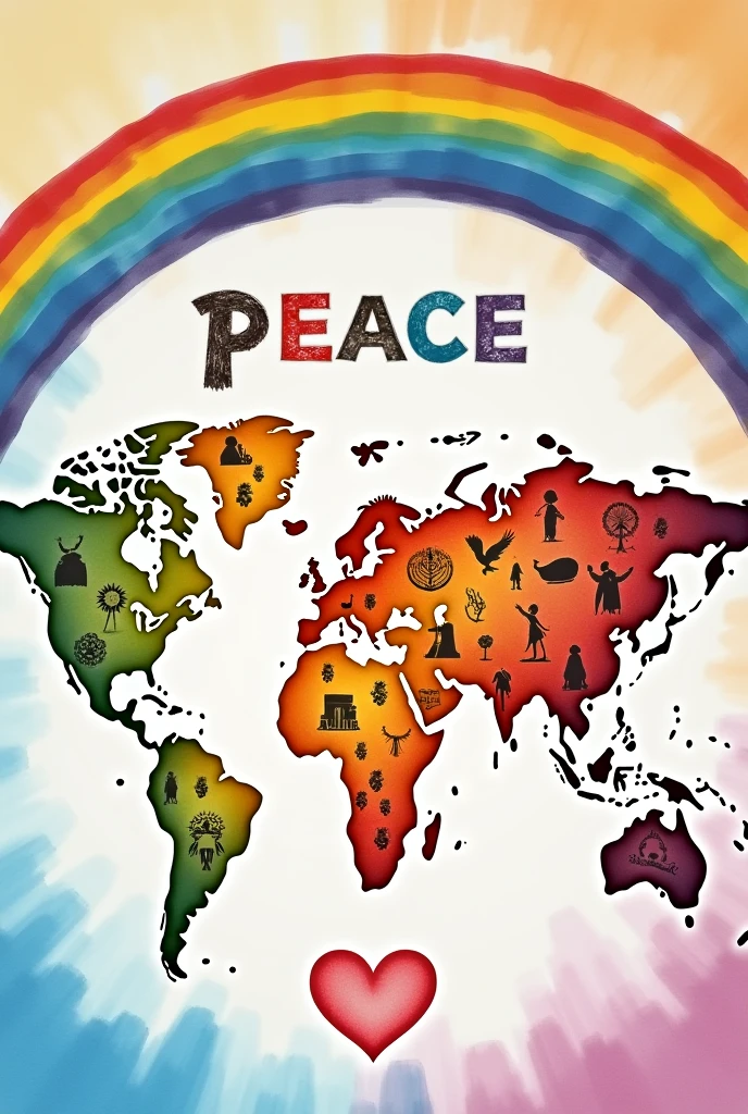 International Peace Poster、sign language、rainbow、map、heart、I don't need a person