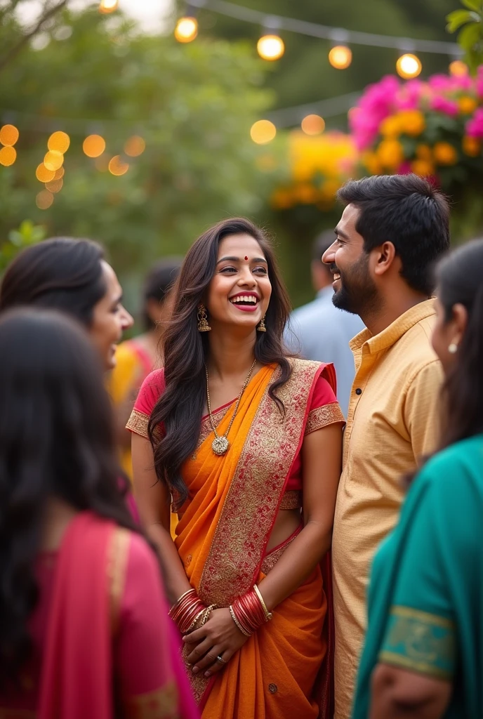 Create a photo of indian lady at with her family and brother