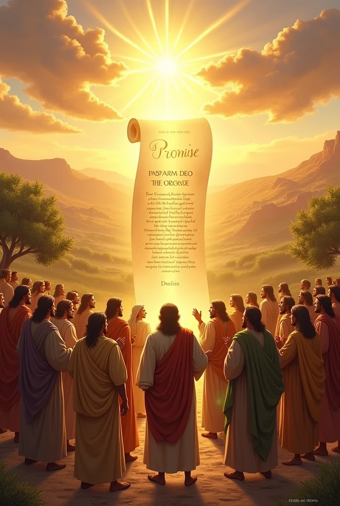 Generate an image which represents the text
"Not one of all the good promises that the Lord had made to the house of Israel had failed; all came to pass." Highlight promise
Size portrait 42x59.2
