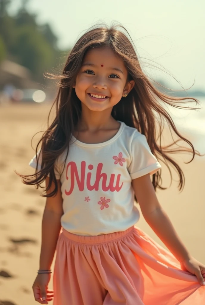 (photographer nitin), a butyfull girl,long hair , cute and sweet , tshr par nihu name printed ,sting a tery , girl sloder sting butry flay