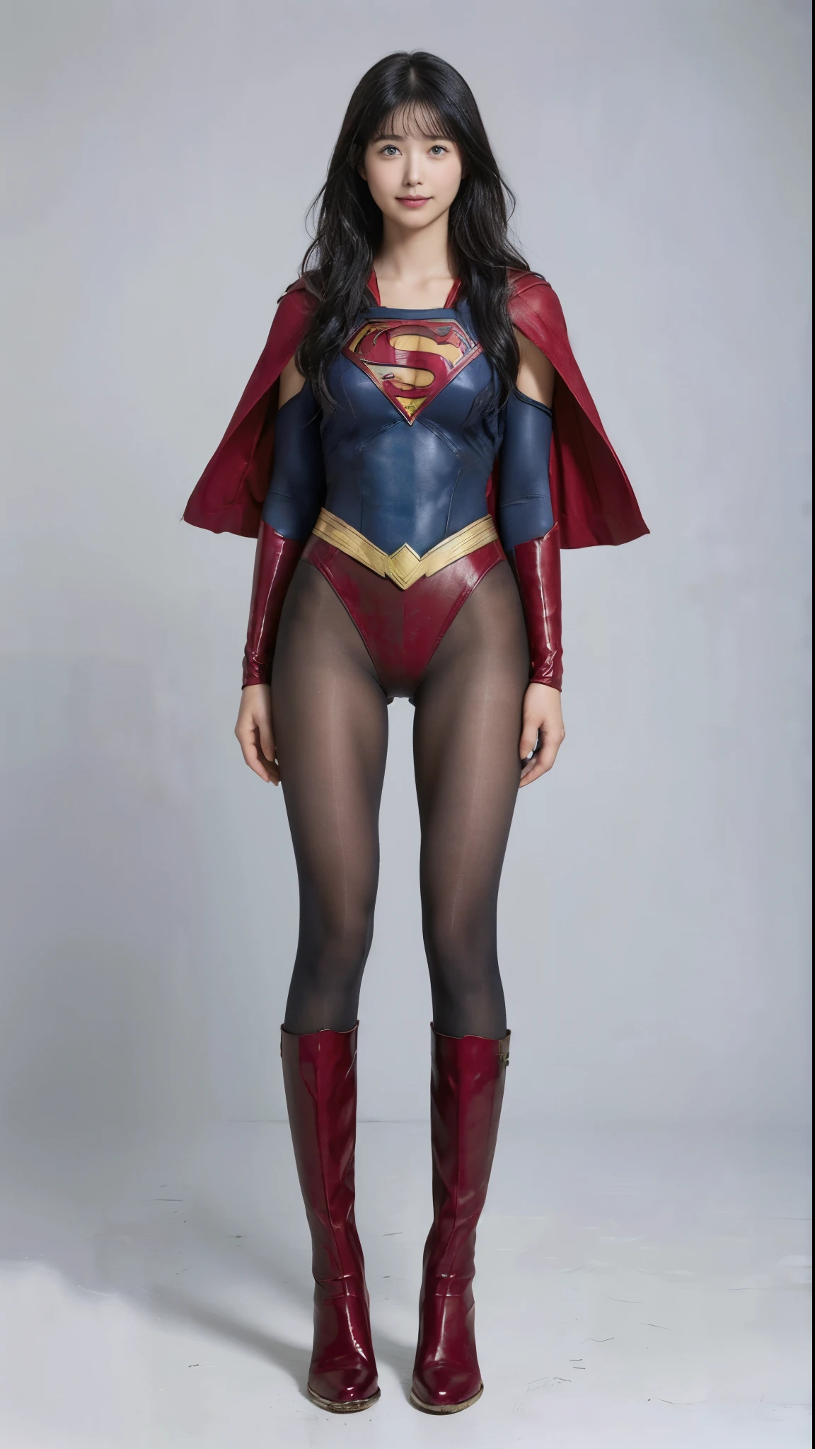 No background、(((Beautiful legs in black tights.)))、(((Legally express the beauty of your smile)))、((((Make the most of your original images)))、(((Supergirl Costume)))、(((Beautiful Hair)))、(((suffering)))、(((Please wear black tights....、Wear red boots)))、((Best image quality、8k))、((Highest quality、8k、masterpiece:1.3))、(((Preserve background )))、Sharp focus:1.2、Beautiful woman with perfect figure:1.4、Slim Abs:1.2、Wet body:1.5、Highly detailed face and skin texture、8k