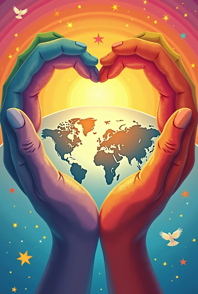 International Peace Poster、sign language、rainbow、map、heart、I don't need a person、No text needed