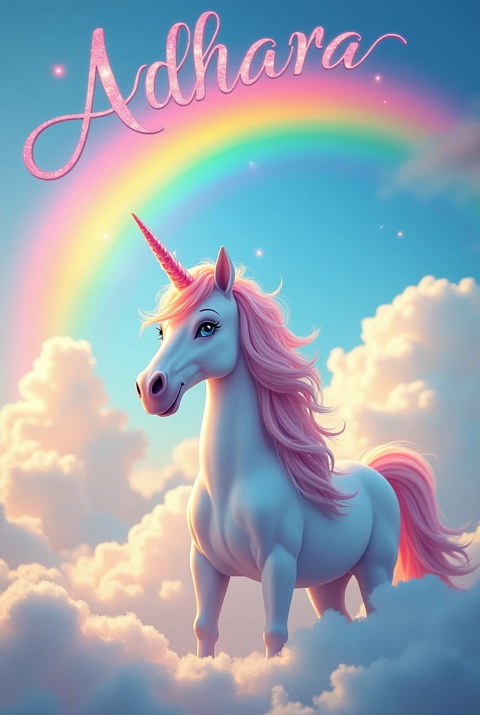 Rainbow with clouds unicorn in Adhara lettering