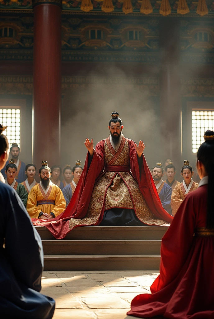 The King of Joseon is sitting in Geunjeongjeon and shouting at his subjects..
