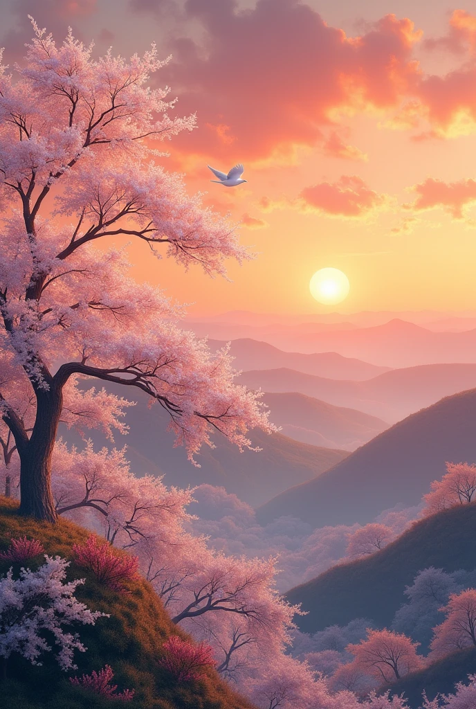 masterpiece, 最high quality, high quality, landscape、(Pure white little birds)、branch