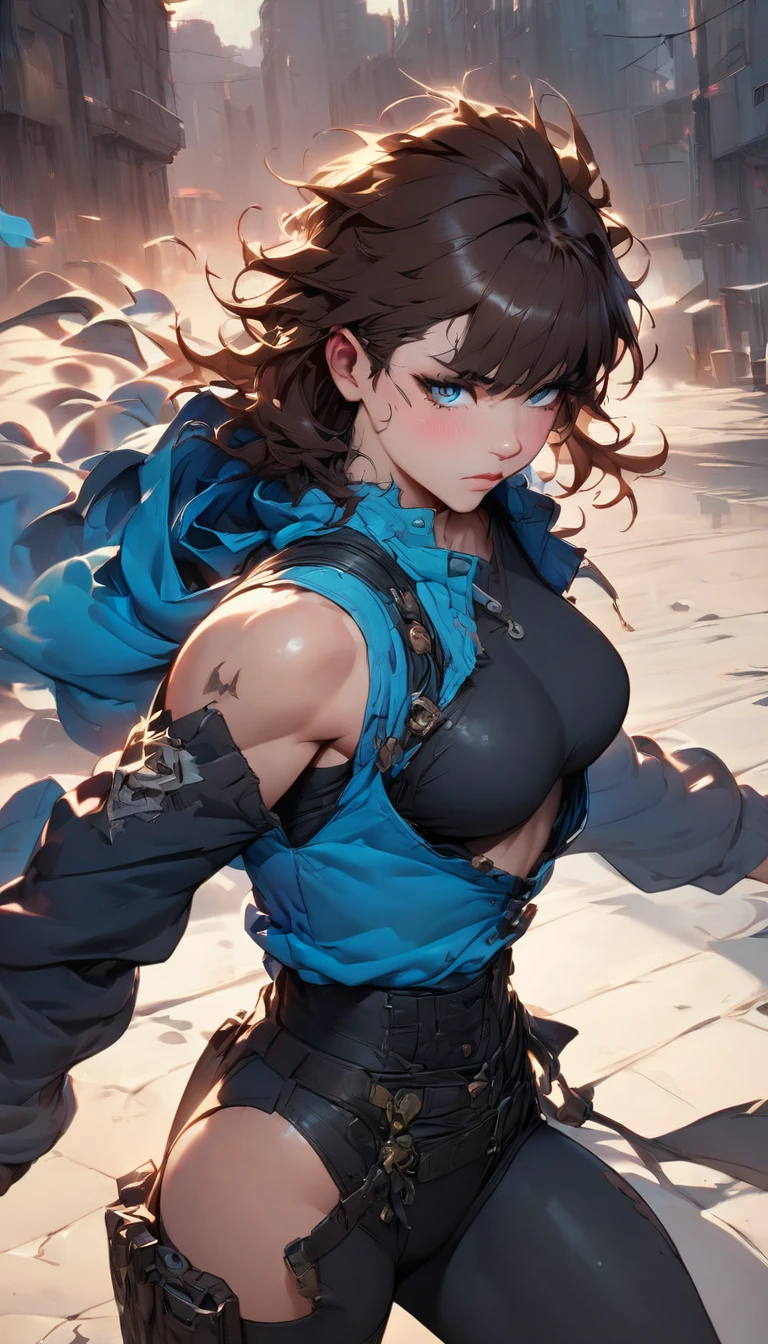best quality,4k,8k,highres,masterpiece:1.2),ultra-detailed, extremely detailed eyes, extremely detailed body, (large masterpiece digital art), (detailed manga illustration), (detailed line art), ((perfect anatomy)), (intricate details:1.3), (ultra-detailed:1.3), (illustration:1.3), (sharp focus:1.3), (natural lighting:1.05), (vivid colors:1.3), (masterpiece), (best quality:1.4), (perfect anatomy:1.4), high quality, expressive eyes, full body, detailed face, beautiful face, perfect face, (((1boy))), angry, (((male focus))), muscular, detailed messy hair, long hair, brown hair, blue eyes, t-shirt, jean pants, sneakers, cinematic lighting, dramatic atmosphere, Atey Ghailan, Jeremy Mann, Greg Manchess, Antonio Moro, trend in ArtStation, trend in CGSociety, Intricate, High Detail, Sharp focus, dramatic and photorealistic painting art by Midjourney and Greg Rutkowski, Jeff Bridges, ((cartoon style)), Marvel Cinematic Universe style, (((ruined city in the background))),
