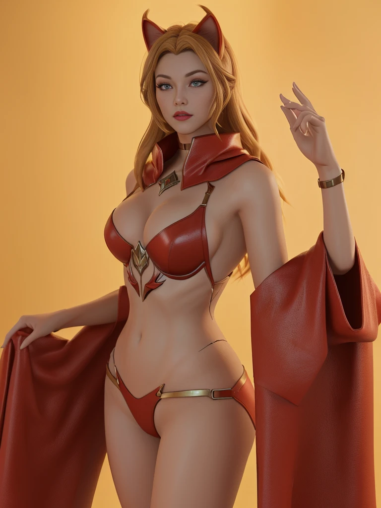 A close-up of a person wearing red clothing and a cat, 3D Character Reference Table, Feminine body, Red Devil Armor, full body devil woman, Actress, Lady in red armor, Deep Crimson Aura, Skinny red leather armor, Crimson Attire, comic book:.2 | Unreal Engine:.3