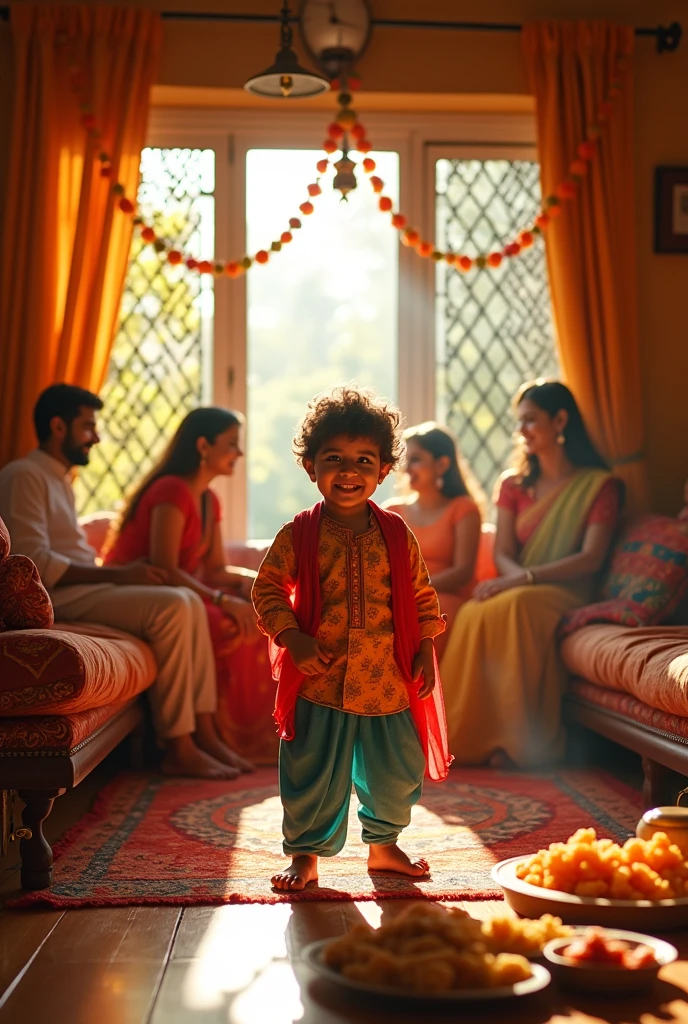 Create a photo of boy Indian family at home