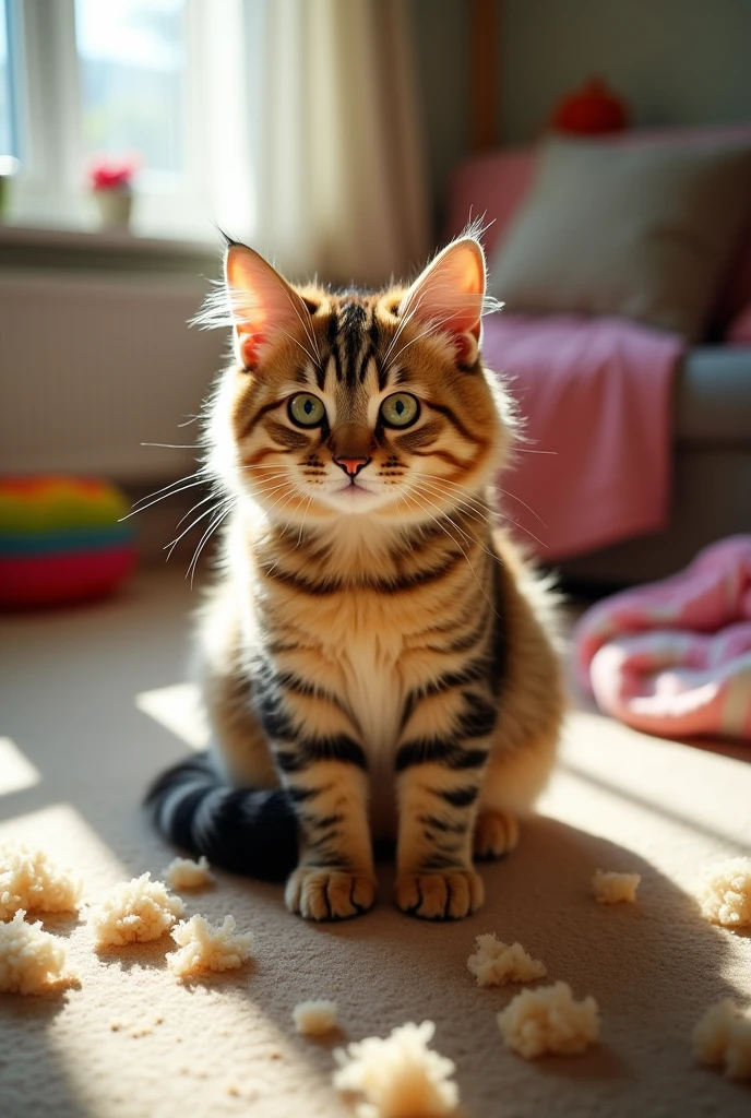 I tried giving the tabby cat a crew cut。
Make it even more like a crew cut。