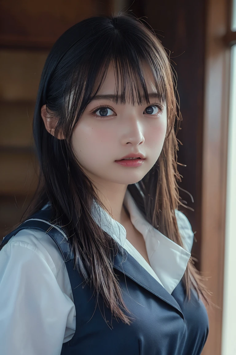 (best quality:1.4),(masterpiece:1.4),(actual:1.4),(actual:1.2),(超High resolution, 原始photo:1.4),(High resolution, Very detailed:1.2),(8k:1.2),photo,一張黑髮的photo,a girl,alone,,??????,?????,((Uniforms)),((Small Breasts)),((Upper Body:1.3))