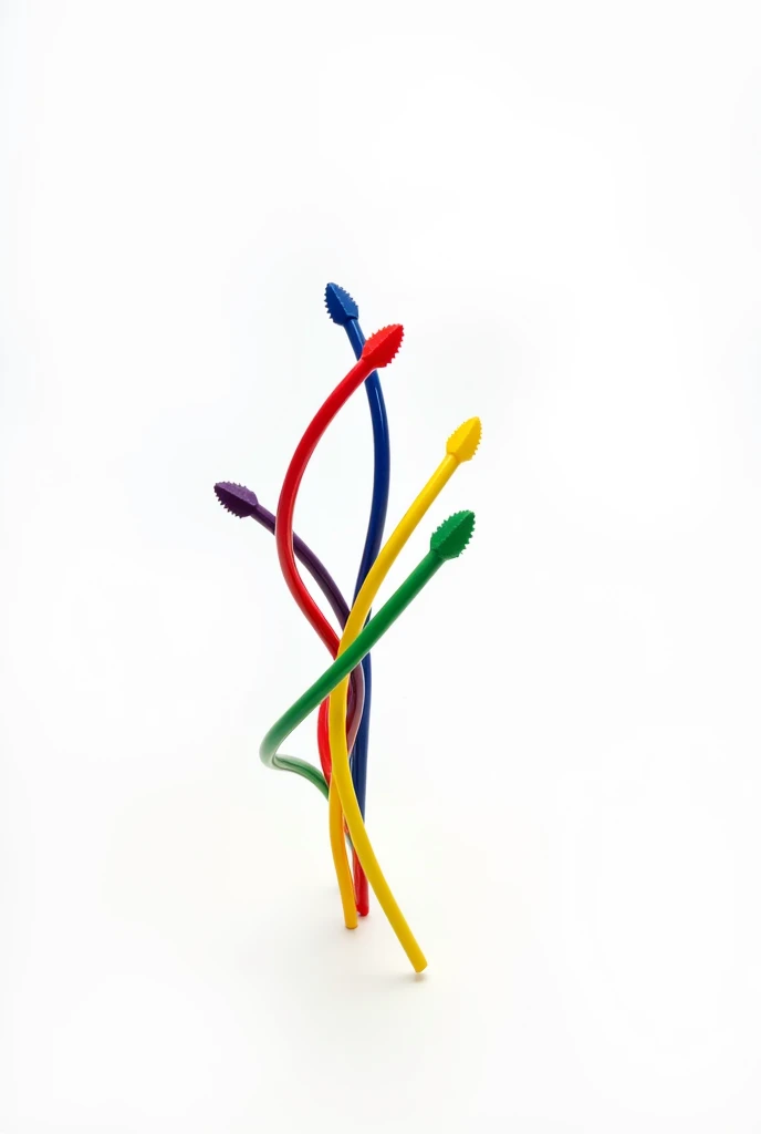 I want an image where 5 arrows are seen mixed together in colors, thin and long, which while advancing are ordered until they are parallel with a white background, In the end, they have to be PARALLEL
