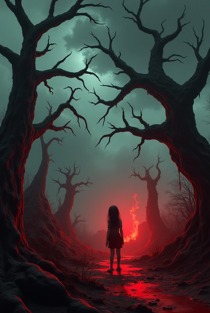 Create visuals of horrifying scenes on the screen, like bloodied landscapes, anguished faces, and unsettling images of torment, all in dark, intense colors.animation Form 