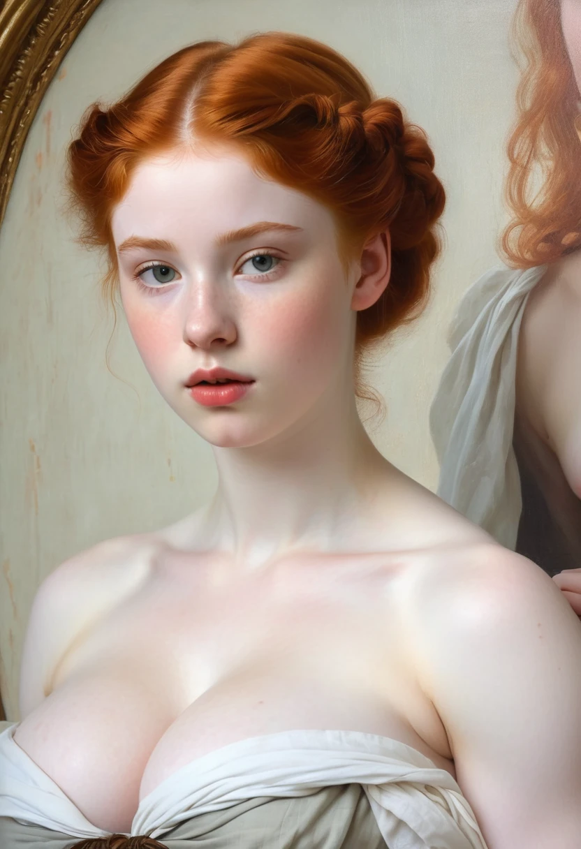 pale skin muscular redhead 18 year old girl huge breasts in the style of William-Adolphe Bouguereau