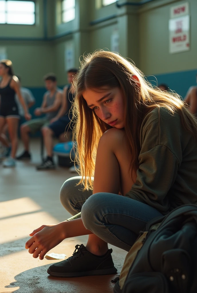 Teenage girl crying because her friend is leaving the gym