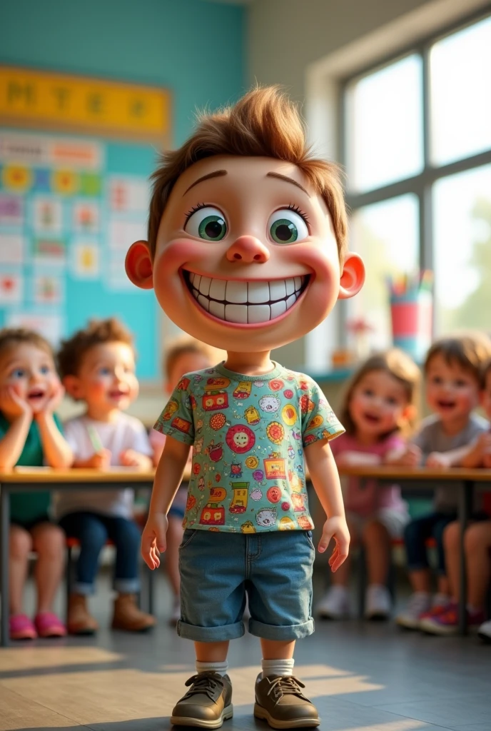 Presantation boy big funny face body is small
