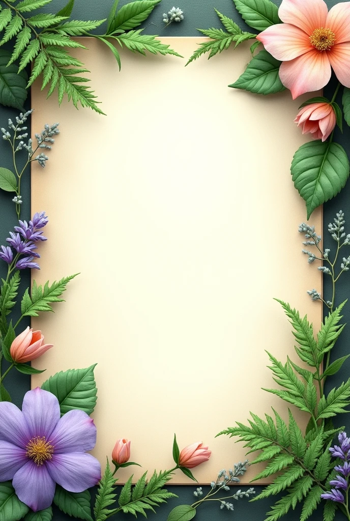 book page, free space for text insertion, beautiful plants around the edges