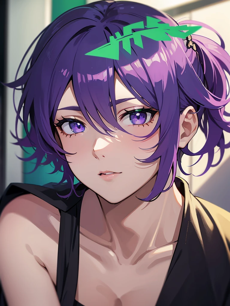 Man with purple hair and green eyes