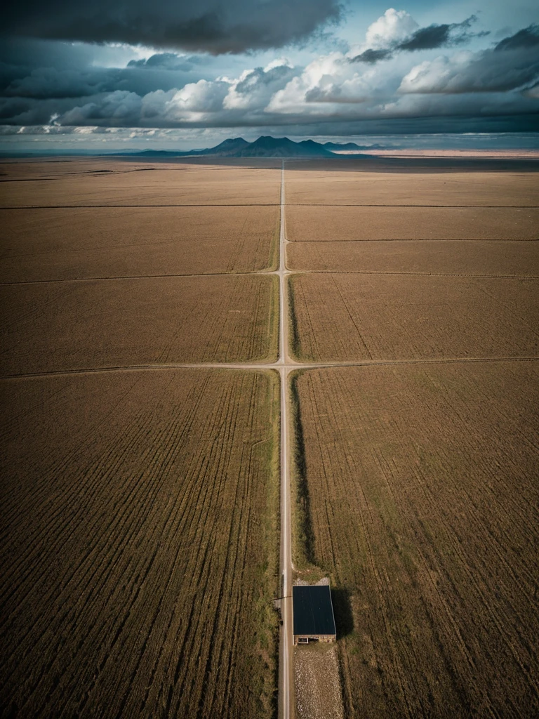 A realistic, cinematic image of a vast, ancient landscape without any modern technology; a world without internet, mobile phones, or electricity. The setting is a barren, windswept plain under a cloudy sky, evoking a sense of timelessness and isolation.