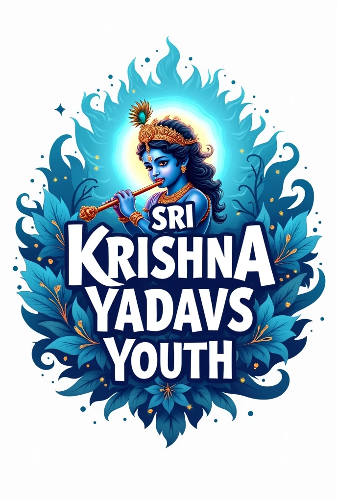 Create a logo for youth with text SRI KRISHNA YADAVS YOUTH include some elements like krishna and flute with combination of blue color