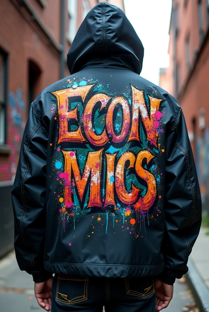Economics written in graffiti design on back of jacket