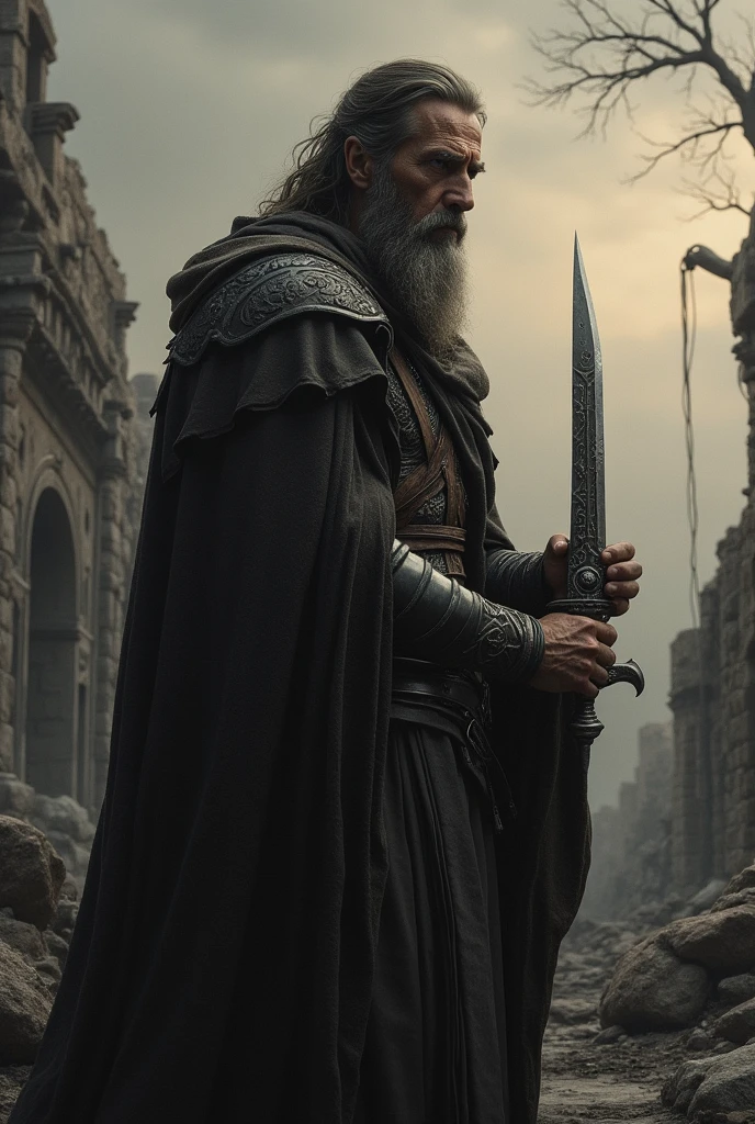 A man legendary with dagger standing like lossing everything  /creation photo 