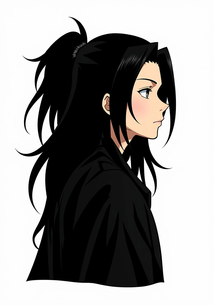 A guy with long black hair, with grey eyes, Beautiful face, beautiful body, anime art, realistically, super detail, masterpiece