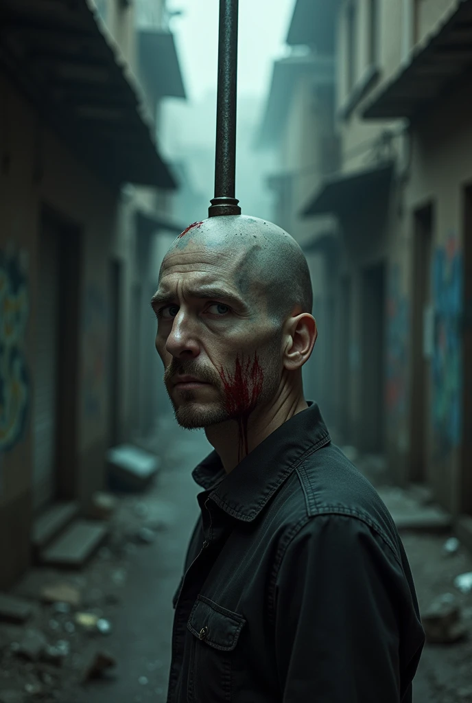 A man with an iron rod stuck in his head
