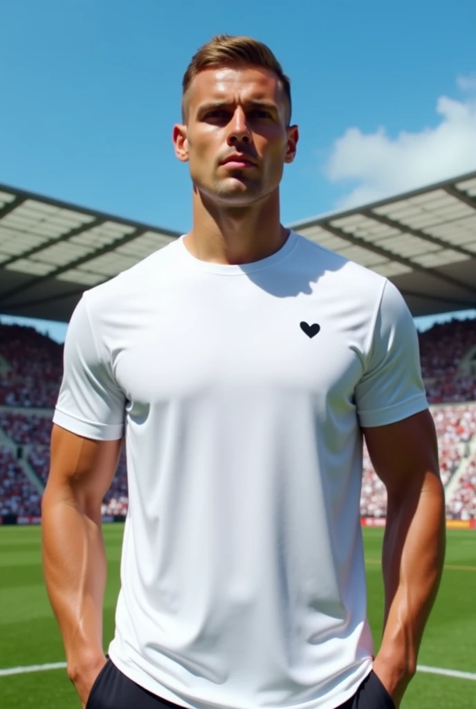 White team shirt with a minimalist and small RC logo in the shape of a team heart