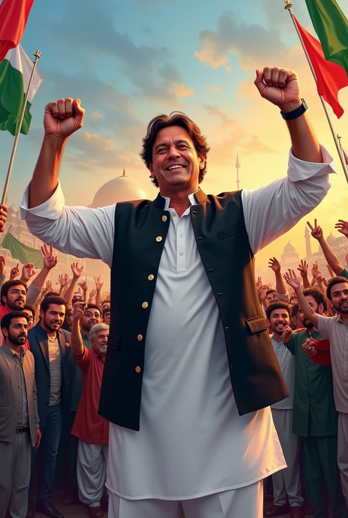 Imran Khan, the former Prime Minister of Pakistan, was welcomed back from prison by his fans while wearing a white shalwar kameez with black waistcoat 