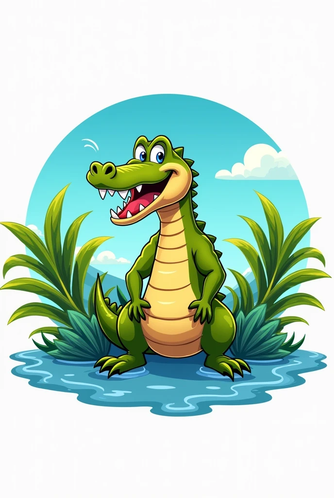 Logo: une entreprise du nom de Protéine Des Antilles qui fait de l'alimentation animale.
Je souhaite un gros crocodile de style cartoon musclé et souriant