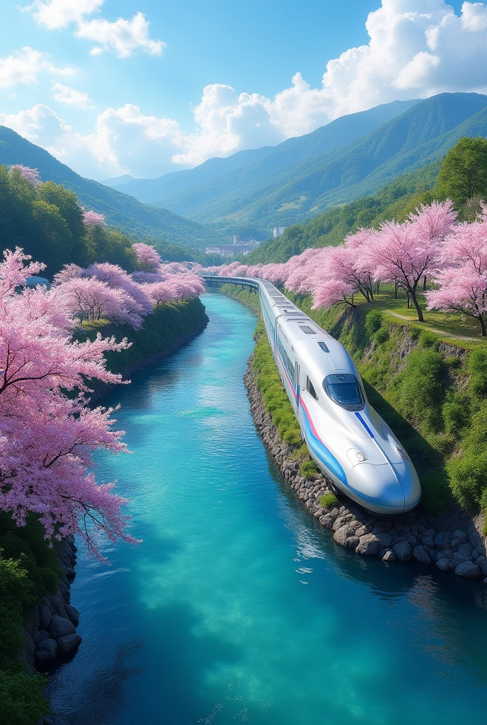 Shinkansen from the embankment, also adding the river