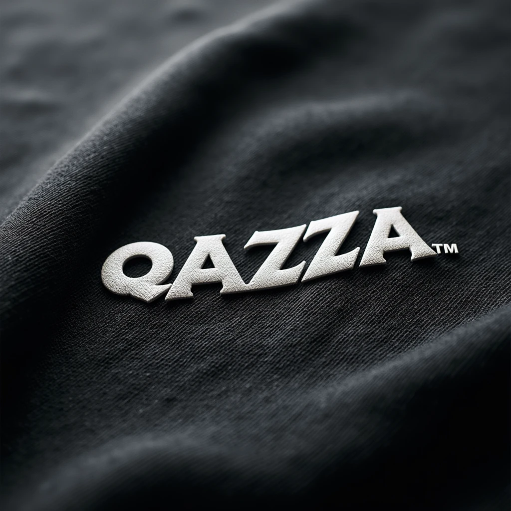 Create a (QAZZA)logo on a realistic fabric
